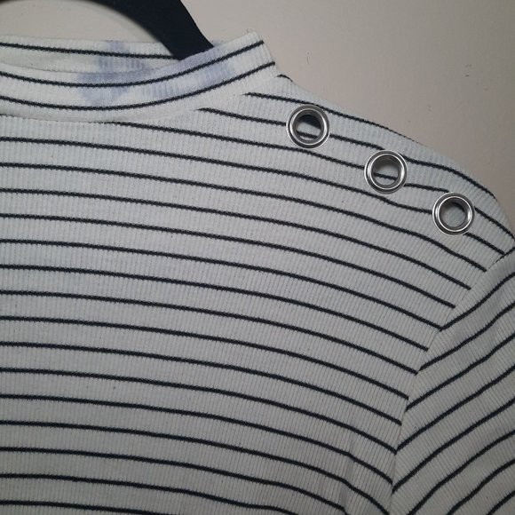 ZARA: Mock Neck Top With Black and White Stripes, Size S - Picture 2 of 3